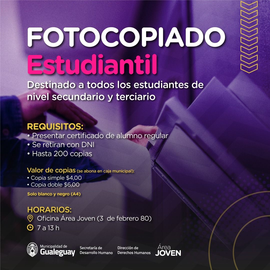 El Área Joven comienza con el Fotocopiado Estudiantil