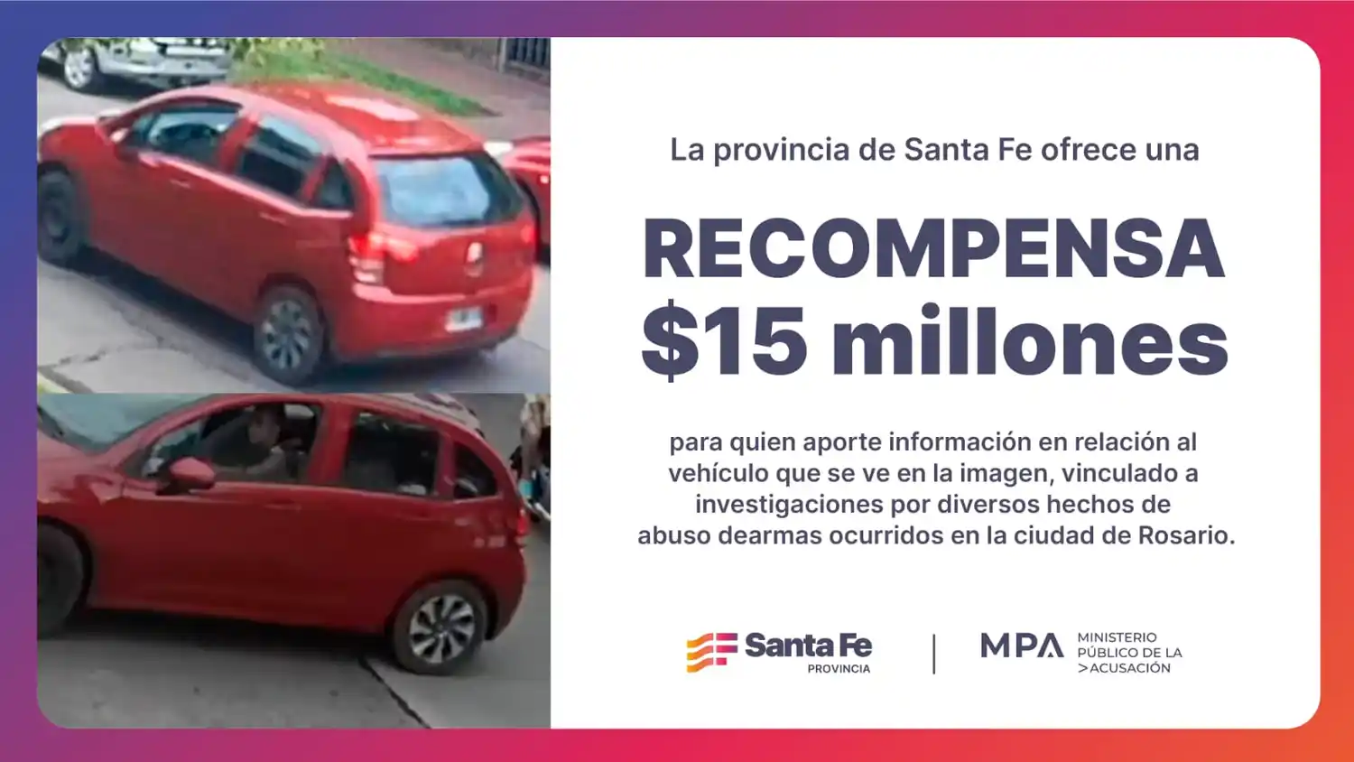 La provincia ofrece una recompensa por información sobre un auto