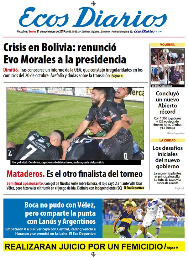 Tapa del 11 de noviembre de 2019