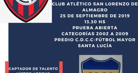 San Lorenzo probará jugadores en Santa Lucía
