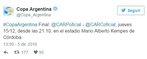 La final de la Copa Argentina entre River y Central ya tiene fecha y lugar 