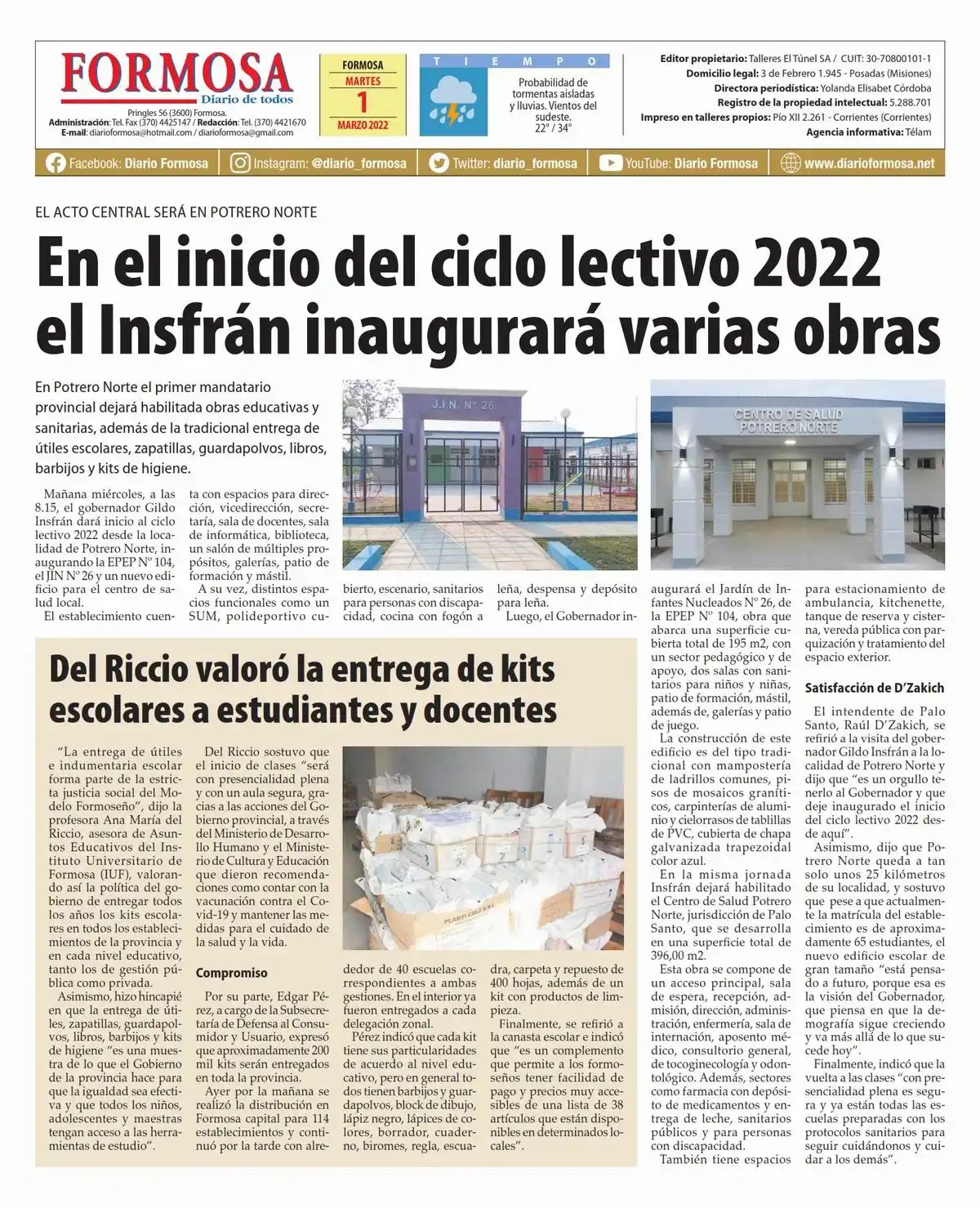 Tapa y Contratapa 1 de marzo de 2022