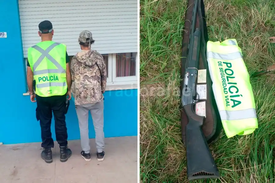 En moto, por la ruta y con una escopeta sin permisos