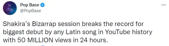 El sitio especializado confirmó el logro de Shakira. Foto Twitter