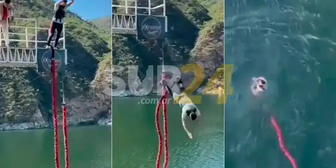 Video: hacía bungee jumping, se cortó la soga y cayó a un dique desde 40 metros