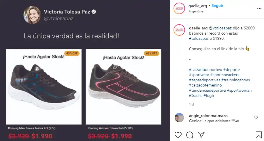 Insólito: Una marca creó las "tolozapas" a 2.000 pesos tras los dichos de Tolosa Paz sobre el precio de ese producto
