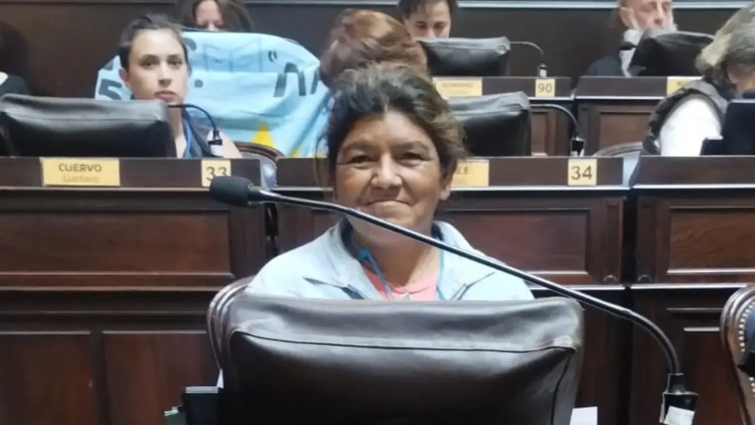María Luján Cáceres, sentada en una banca de la Cámara de Diputados de la Provincia.