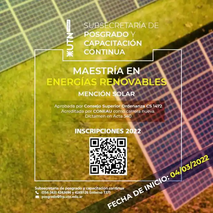 El 4 de marzo comienza  la Maestría en  Energías Renovables