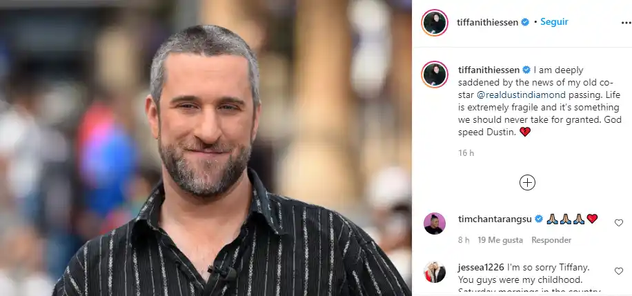 Tiffani Thiessen también despidió a Dustin Diamond en Instagram.