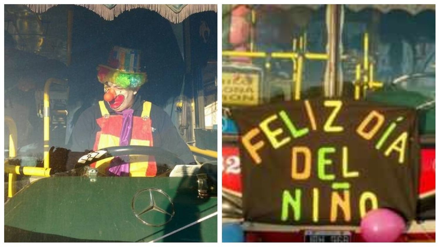 Un chofer de la Línea 269 manejó vestido de payaso y regaló golosinas por el Día del Niño