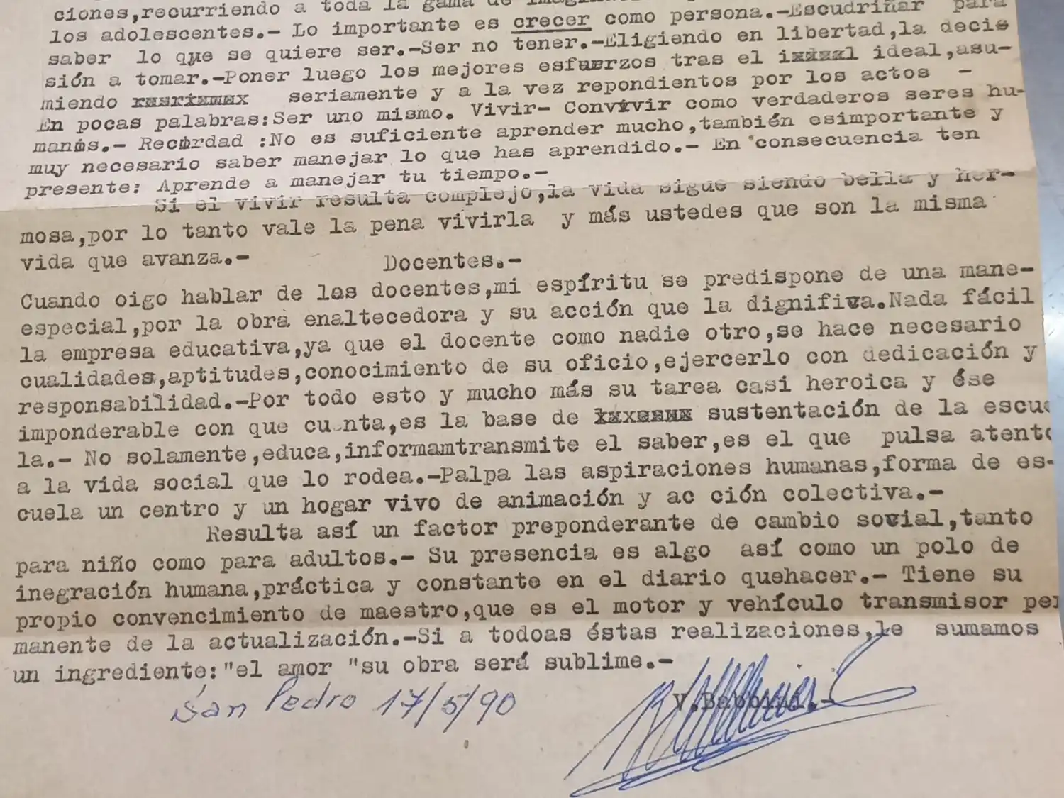 Fragmento de un discurso de Don Victorio Babbini