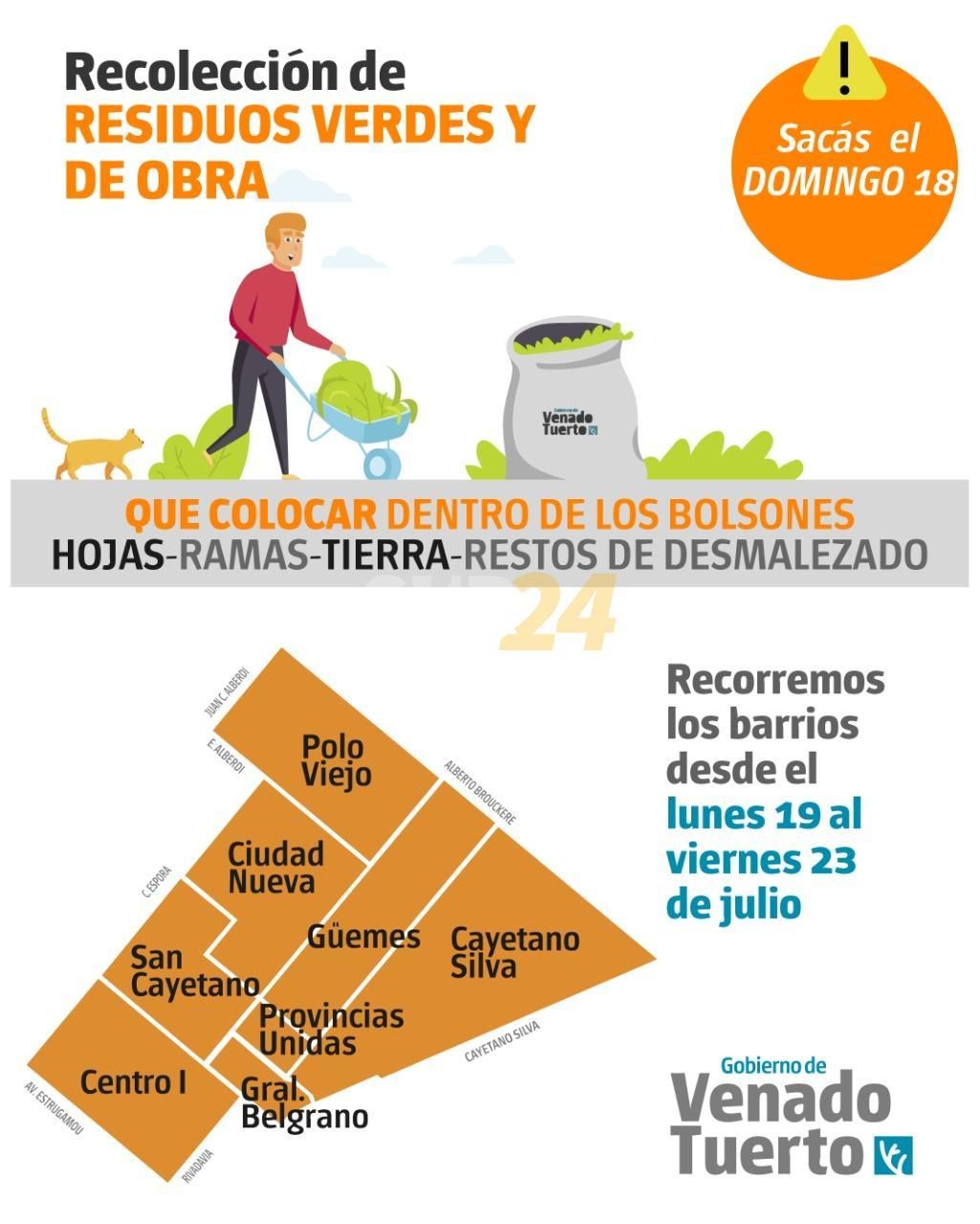 Cronograma de recolección de restos verdes y de obra para la próxima semana