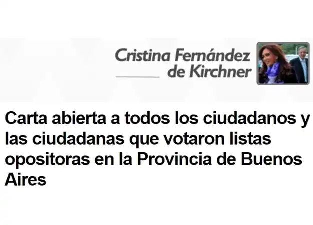 Elecciones 2017: Cristina publicó una "carta abierta" dirigida a los que votaron listas opositoras