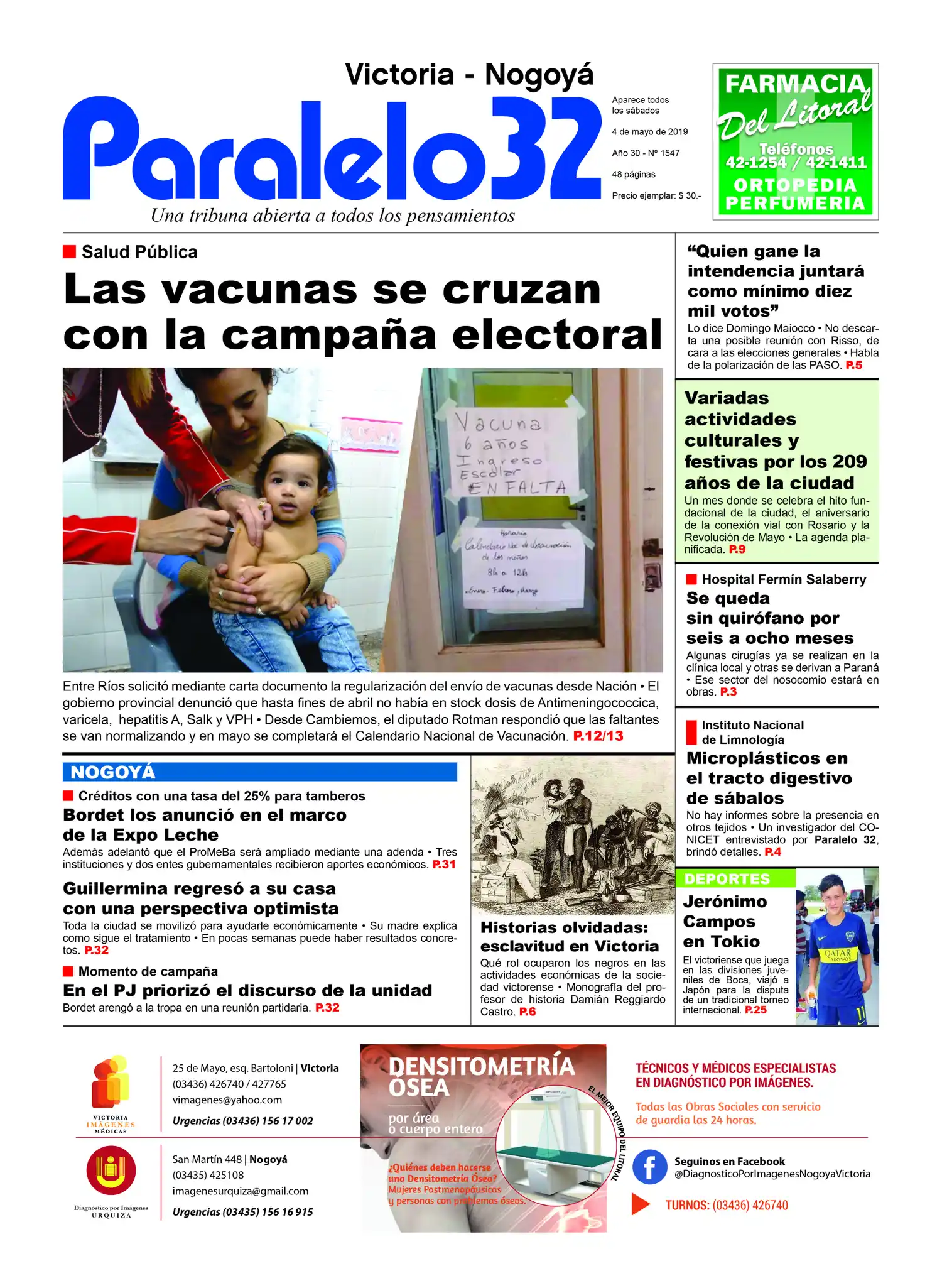 Tapa edición Victoria-Nogoyá Paralelo 32 sábado 4 de mayo