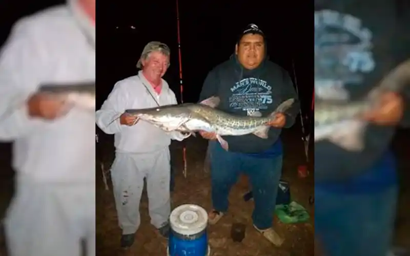 Enzo Alderete y Piero Corbalán pescaron un surubí de 23 kg