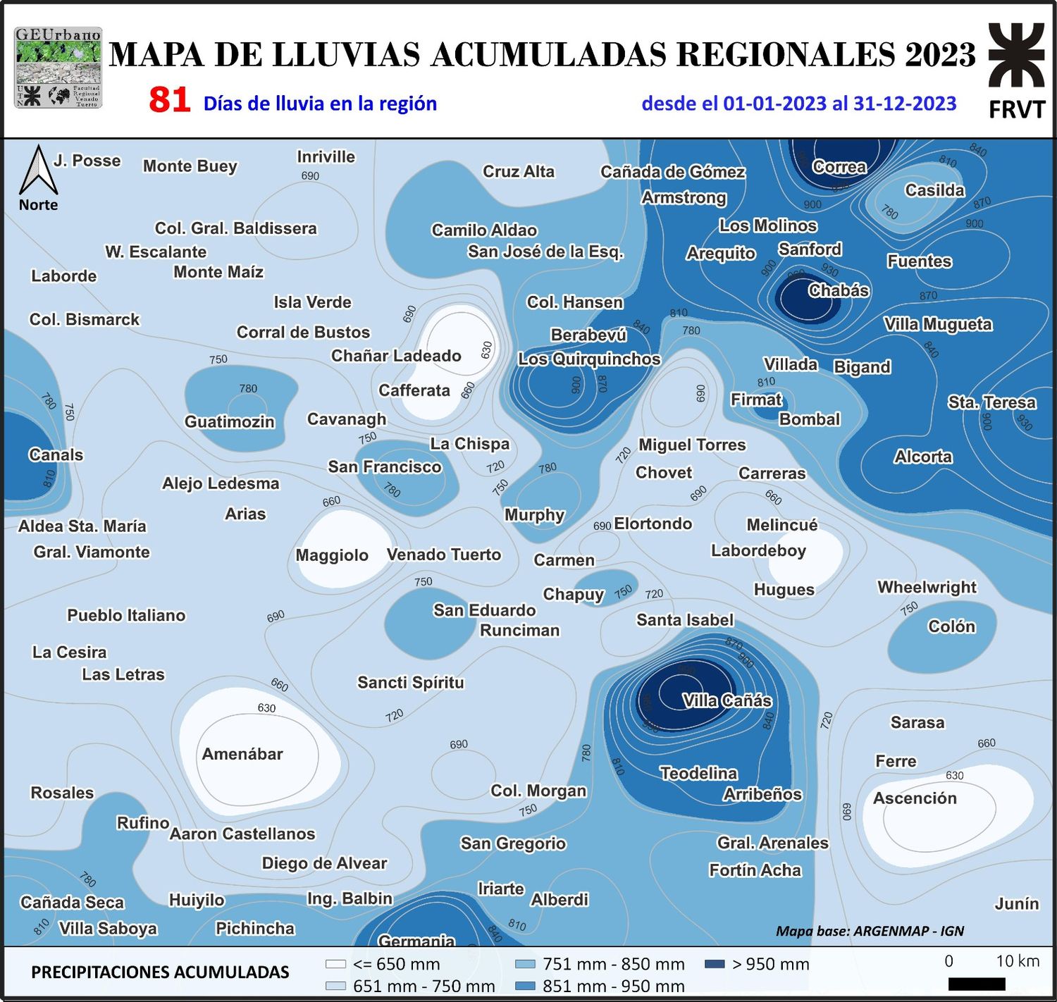 Gráfico UTN lluvias acumuladas en 2023