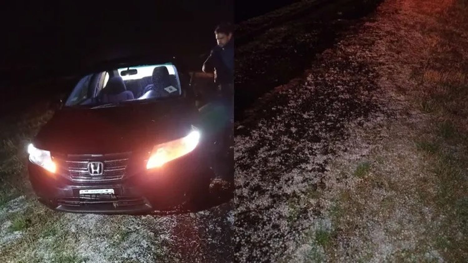 Por el granizo y la lluvia, un conductor despistó en Ruta 12