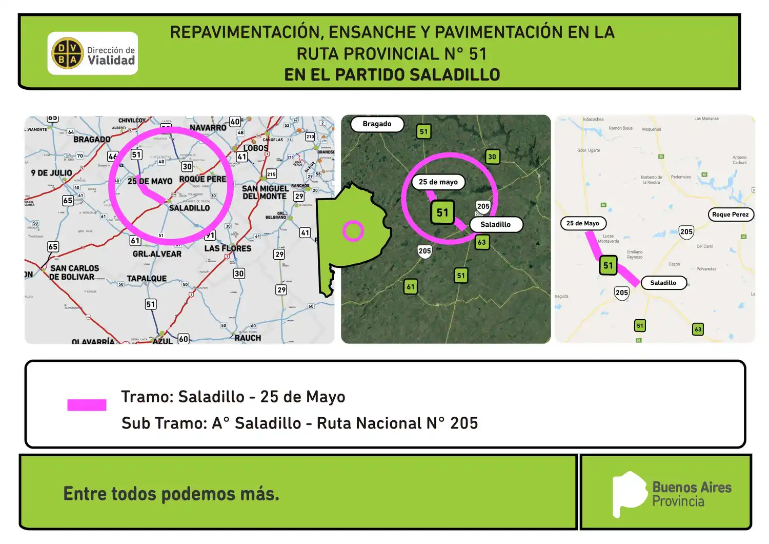 Licitan obras en las rutas provinciales 51 y 65 que benefician a 9 de Julio, Bolívar, Tapalqué, Azul y Saladillo