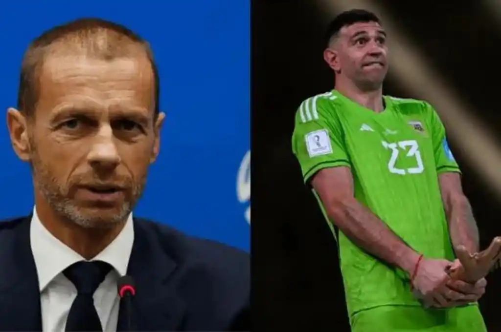 El presidente de la UEFA criticó a Leo Messi y calificó a Dibu Martínez como primitivo y repugnante