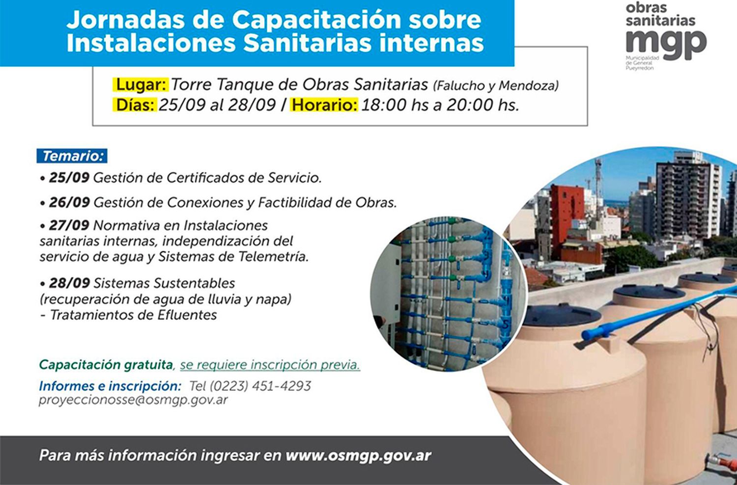 OSSE anuncia jornadas de capacitación sobre instalaciones sanitarias internas