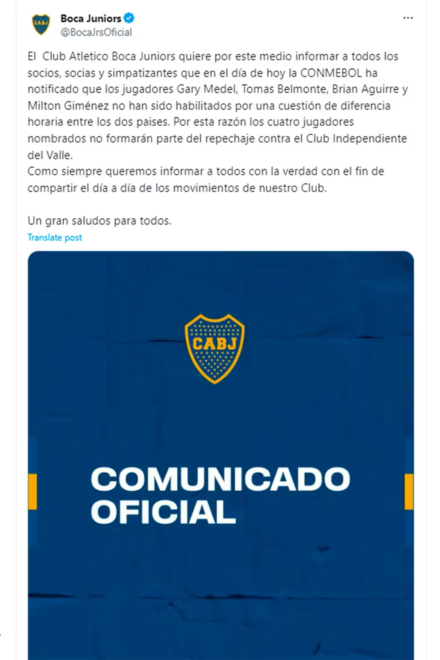 COMUNICADO BOCA