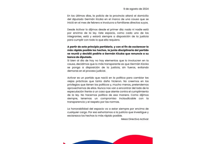 Comunicado Pedro Puerta, lider de Activar