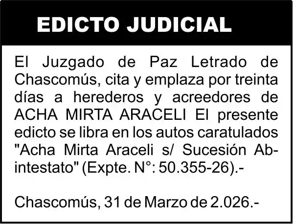 ACHA, MIRTA ARACELI S/SUCESION AB-INTESTATO