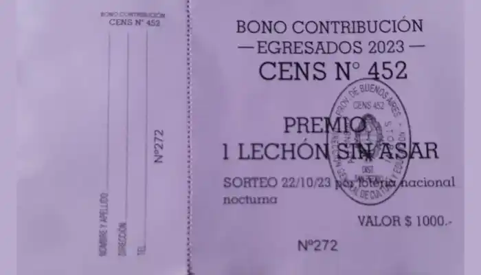 Bono contribución para el baile de egresados del CENS N°452