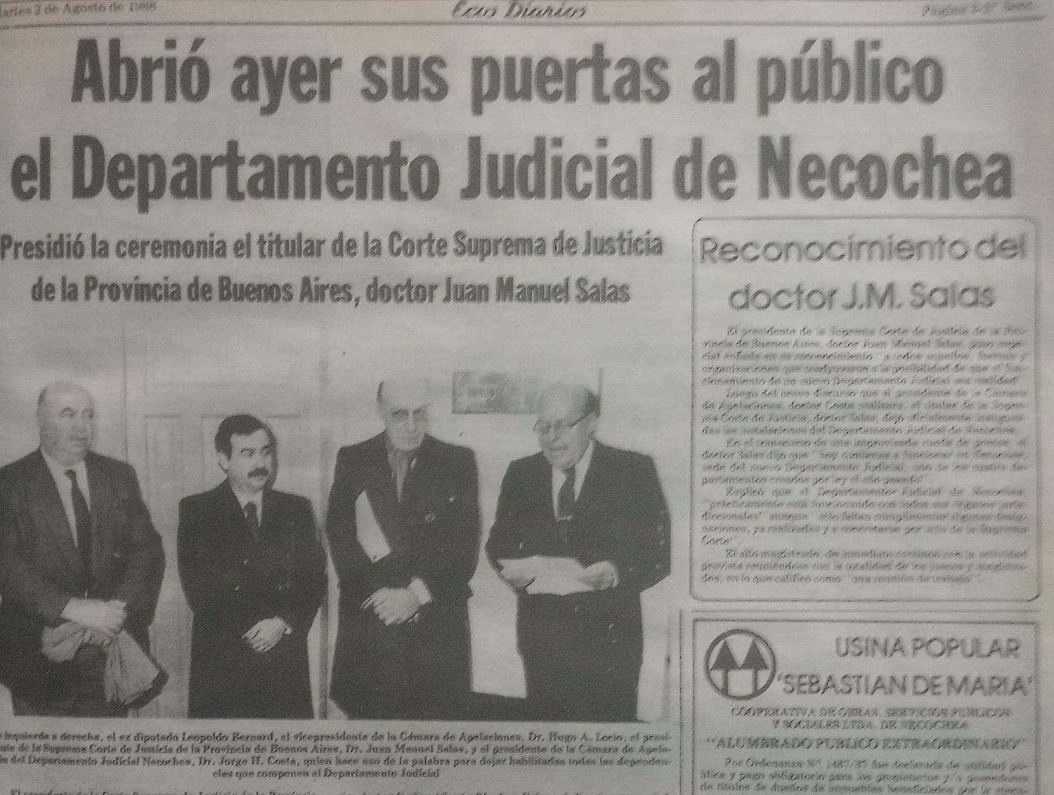 Hace 36 años, comenzaba a funcionar el Departamento Judicial de Necochea