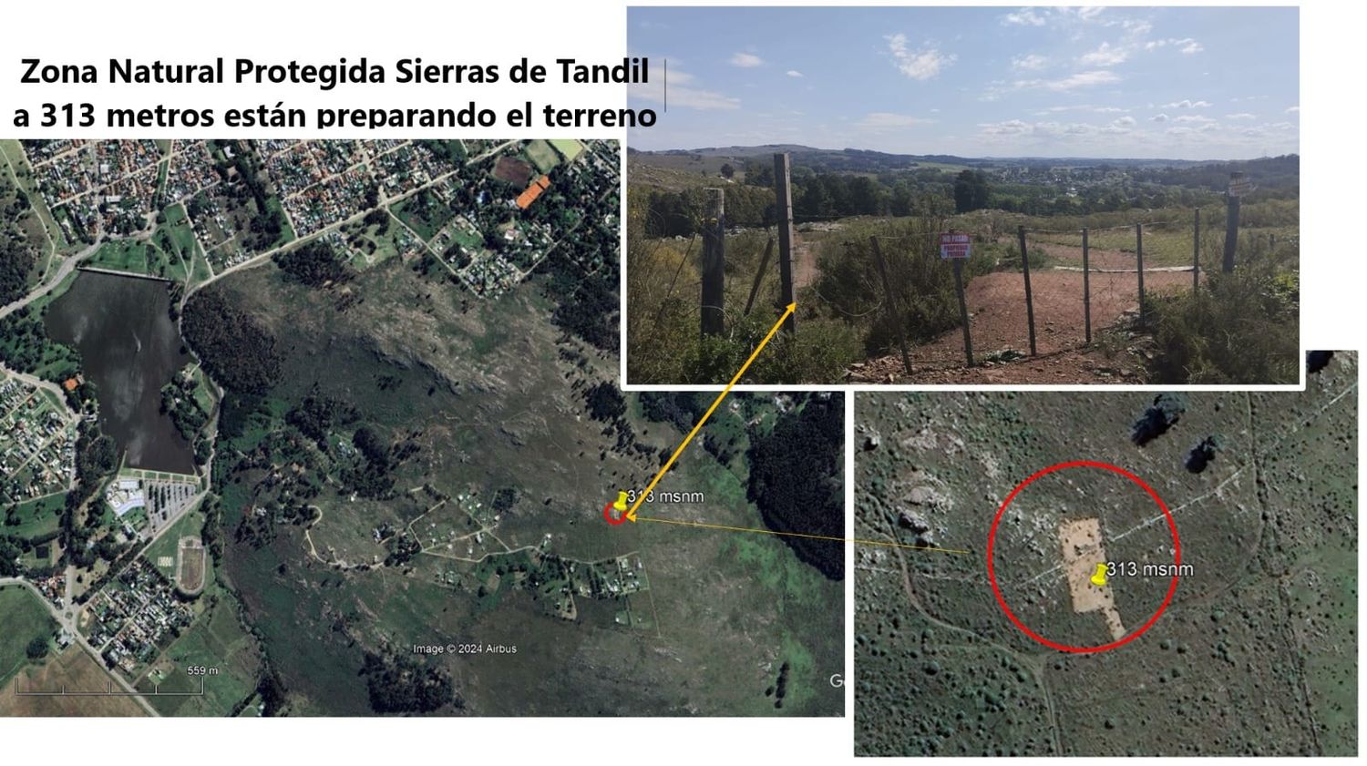 La imagen que acompaña el posteo en el cual la Asamblea por la Preservación de las Sierras advierte sobre la nueva situación detectada.