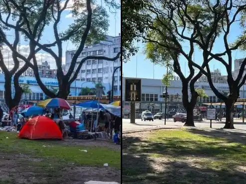Los manteros en Parque Los Andes. (Foto: X Jorge Macri)