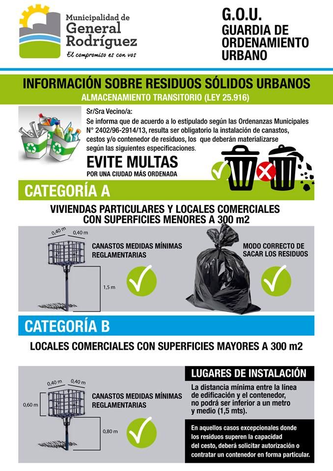 General Rodríguez: Multarán a quienes no tengan cestos de basura reglamentarios