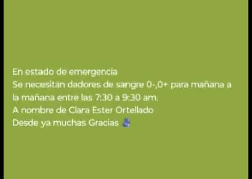 Clara necesita dadores de sangre 0+ y 0-