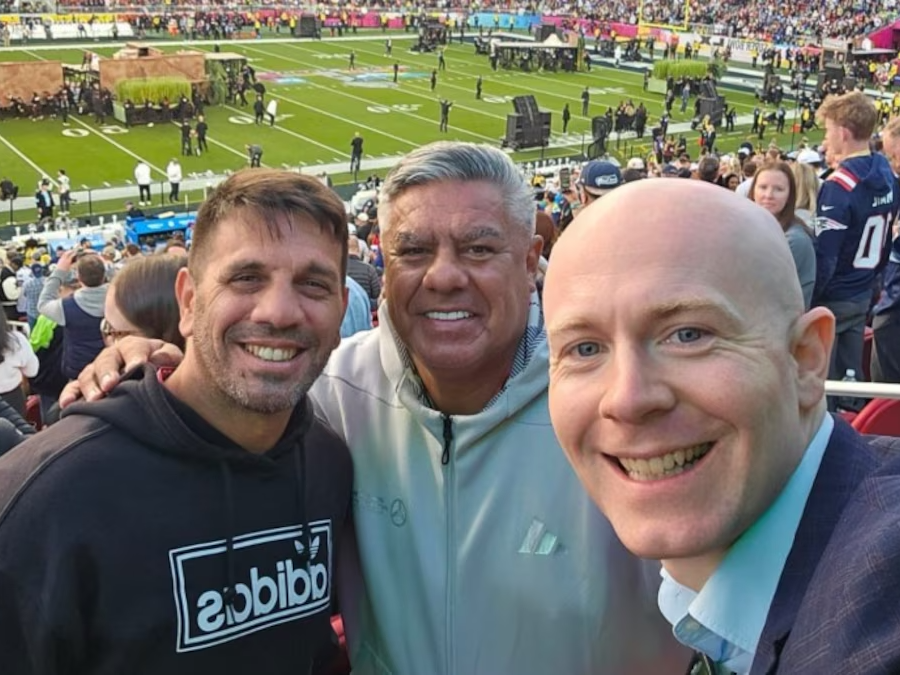 Claudio Chiqui Tapia, Andrés Patón Urich y Mattias Grafstrom, en la final del Super Bowl 2026 .Foto: Instagram