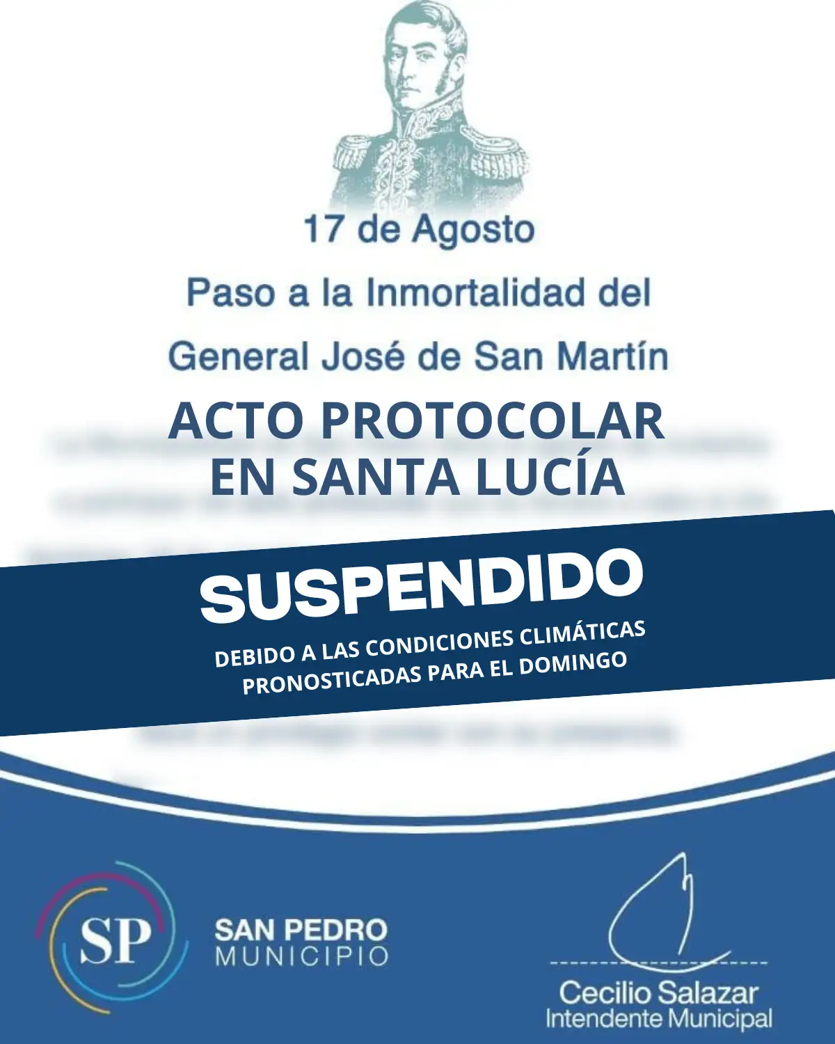 Acto San Martín suspendido