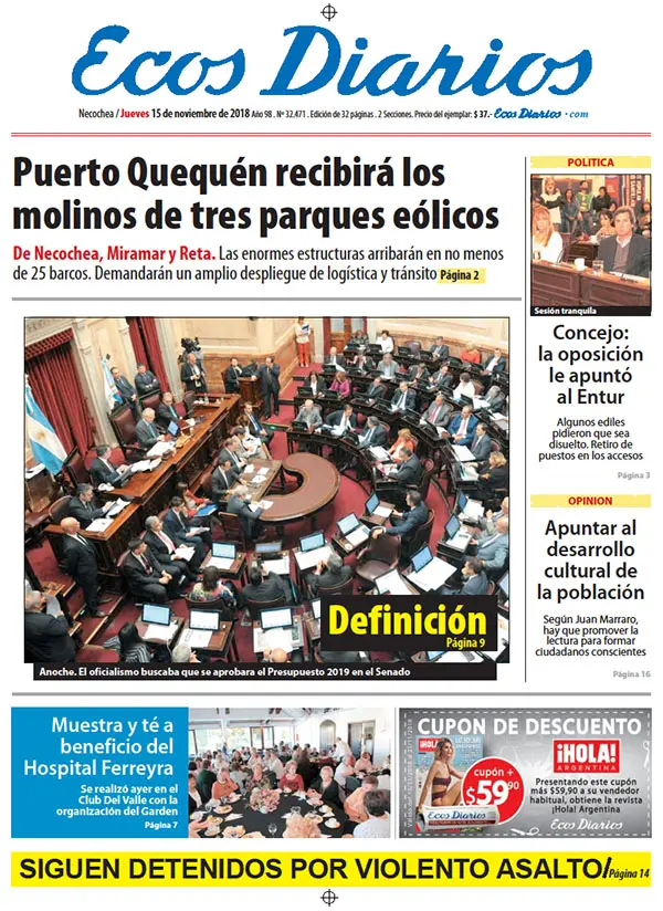 Tapa del 15 de noviembre de 2018