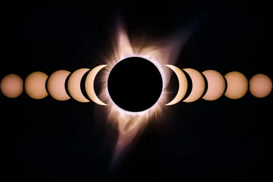 Foto única de Glenn Schneider del eclipse híbrido de 1986. “Claramente, este eclipse no fue anular”, dice. Al mismo tiempo, 
