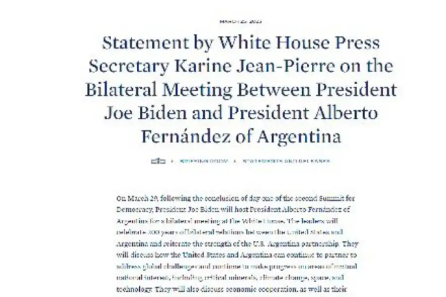 El comunicado de la Casa Blanca