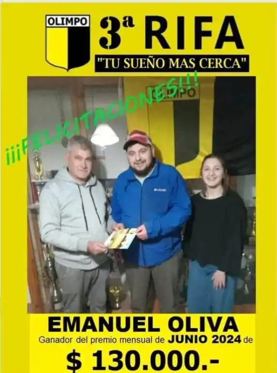 Sorteo mensual de la rifa de Olimpo