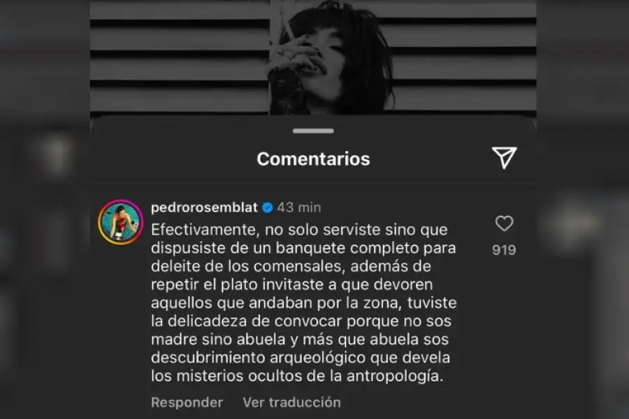 El comentario de Pedro en un posteo de Lali - NA
