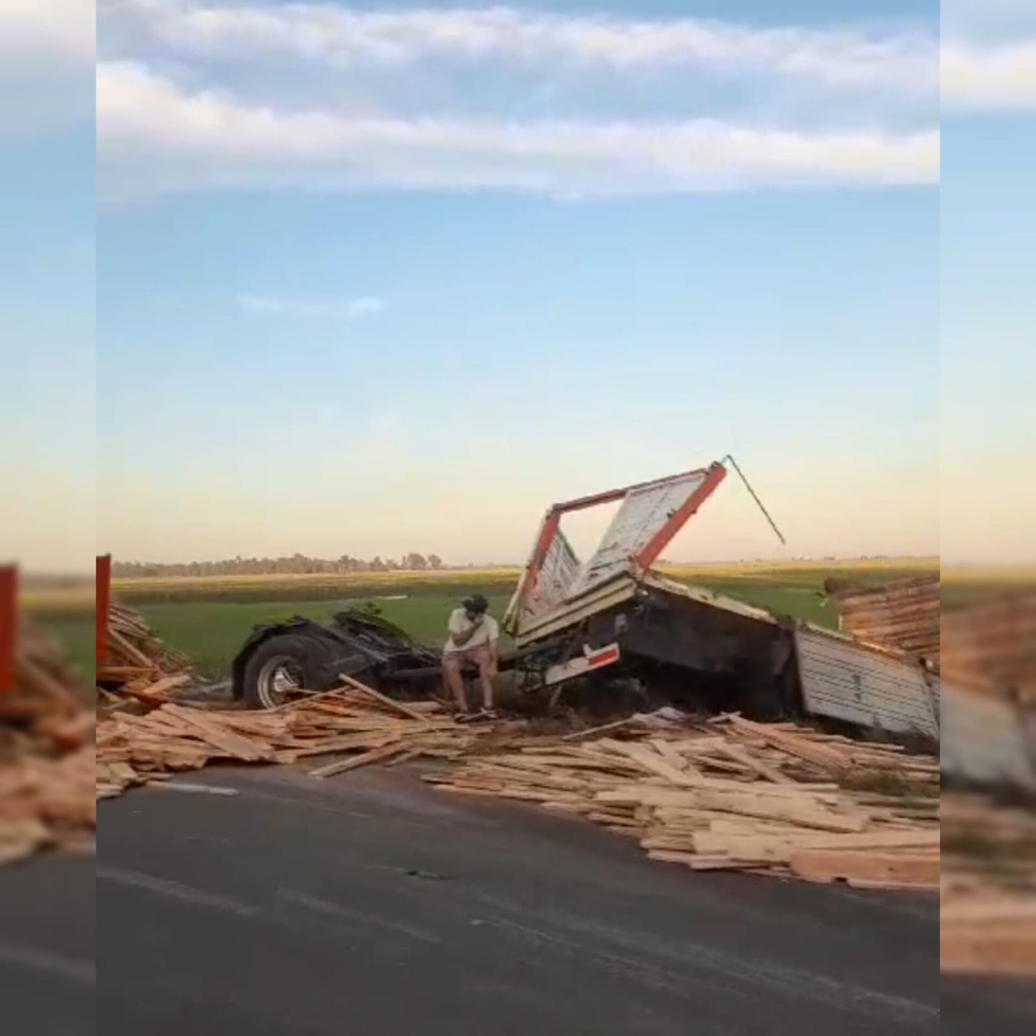 La carga de madera quedó esparcida sobre la arteria cortando el tránsito.