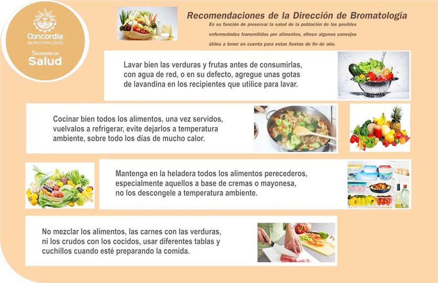 Recomendaciones de la Dirección de Bromatología de la Secretaría de Salud