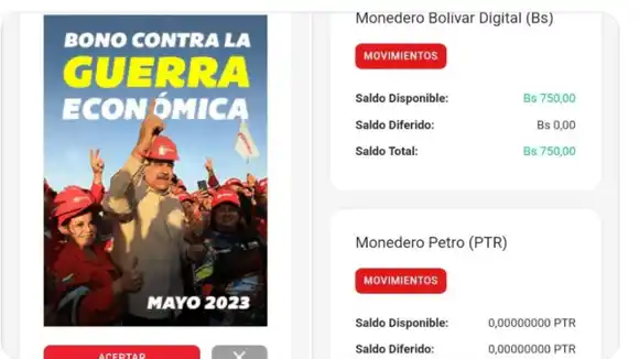 Comenzaron a pagar BONO DE GUERRA, equivalente a 10 dólares menos que en el mes de abril