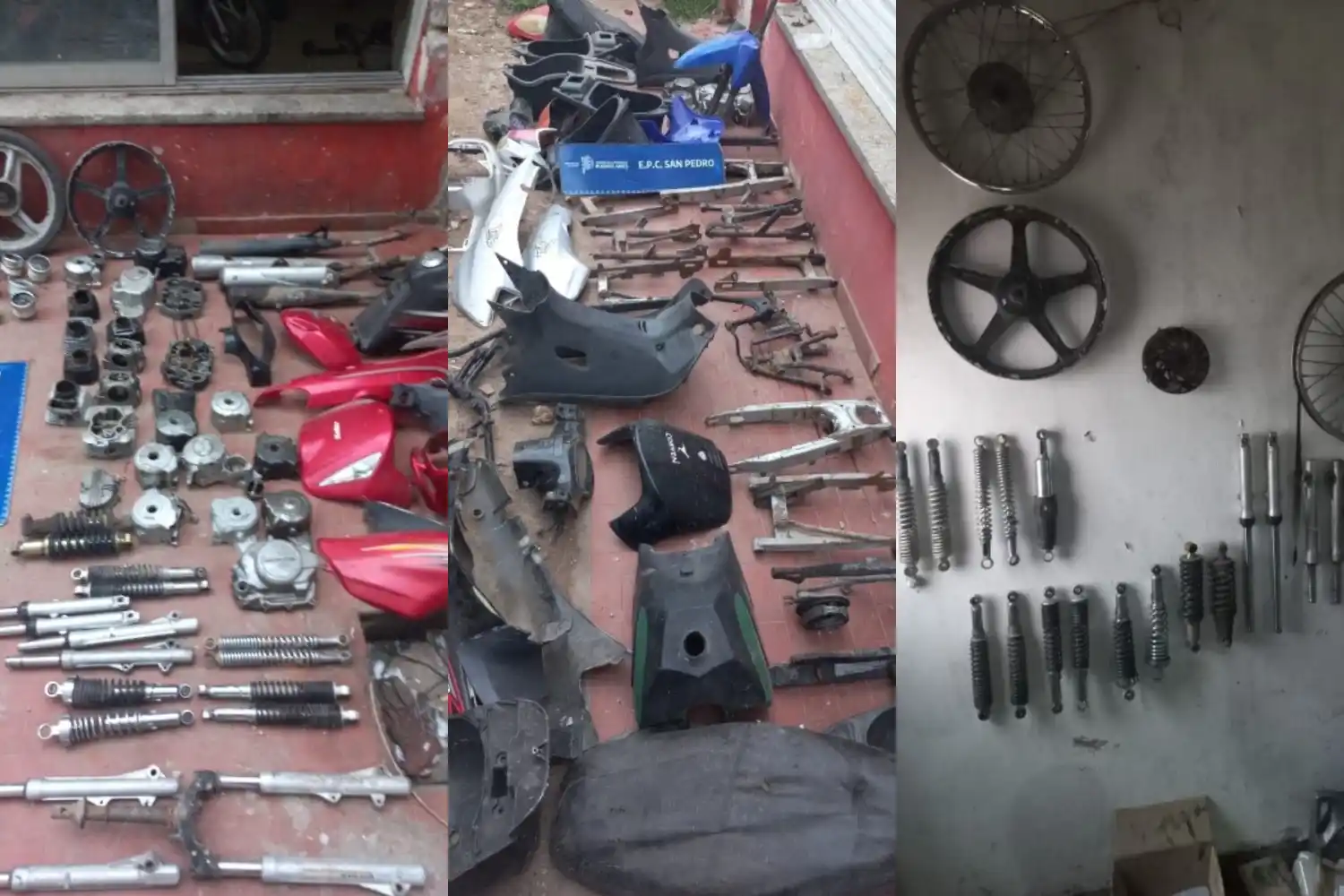 Las partes de motos secuestradas en 25 de Mayo al 1100.