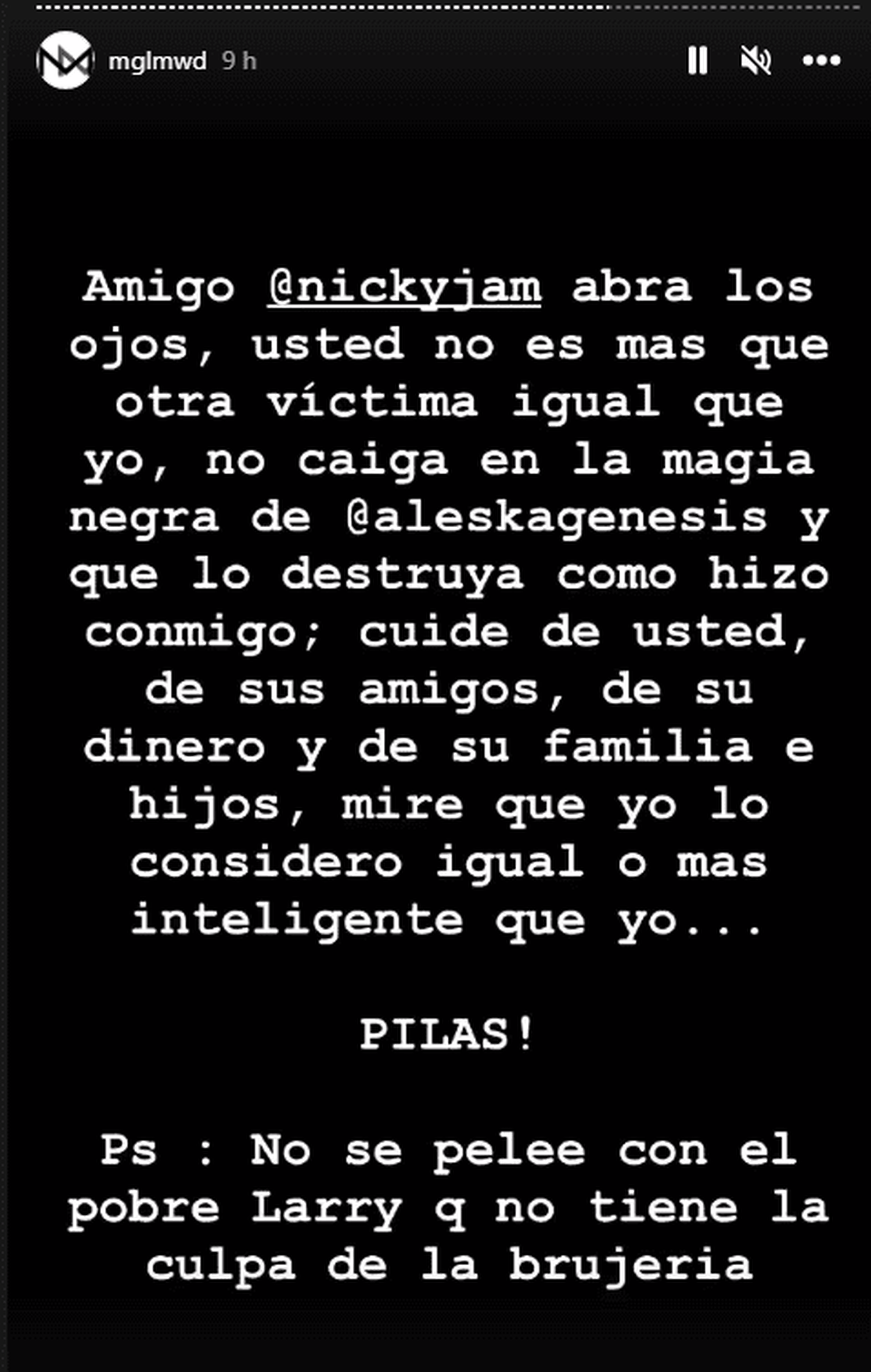 El mensaje que Miguel Mawad dejó a Nicky Jam. Foto Instagram