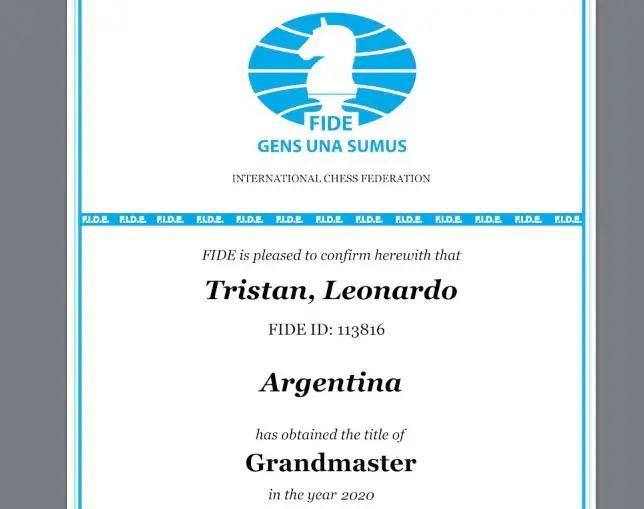 Reconocimiento oficial: Tristán recibió su diploma de Gran Maestro