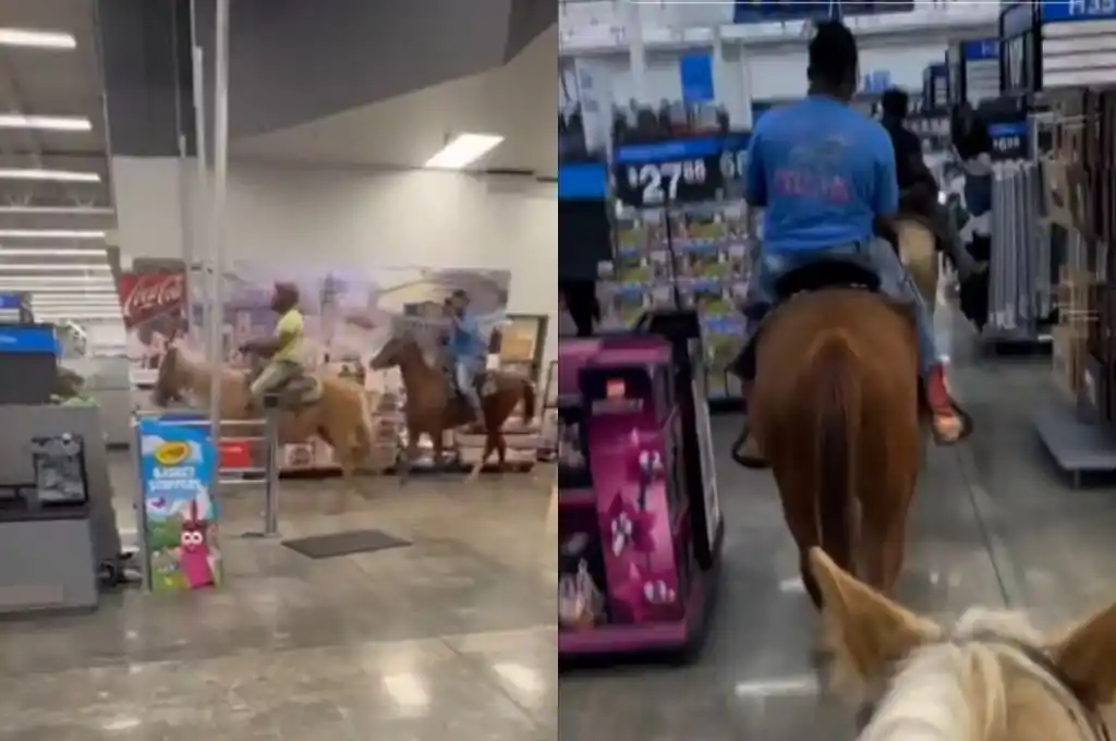 Caballos dentro de un supermercado