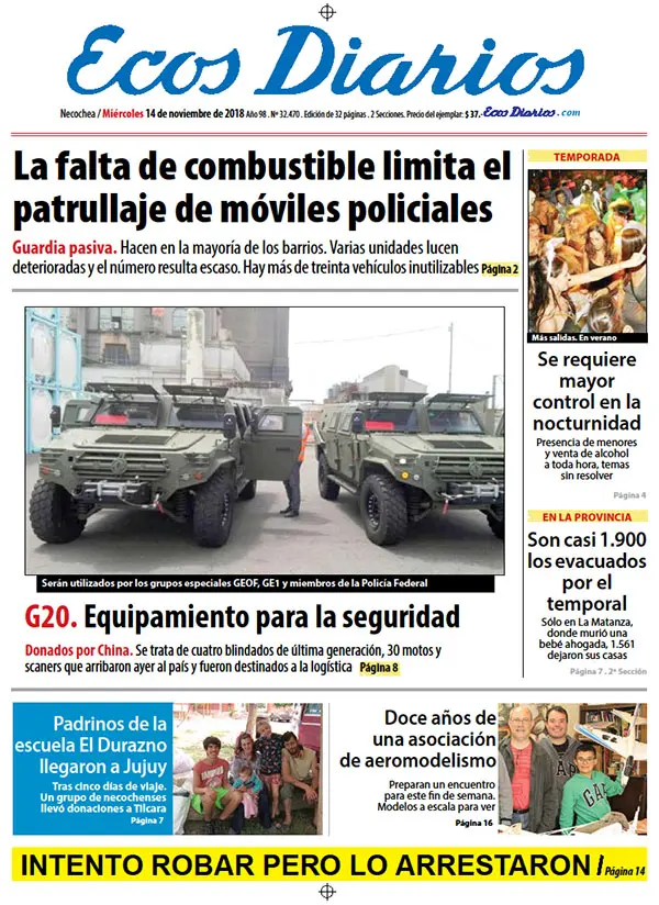 Tapa del 14 de noviembre de 2018
