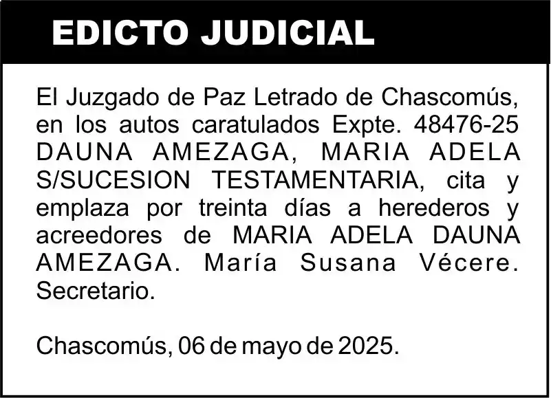 DAUNA AMEZAGA, MARIA ADELA S/SUCESION TESTAMENTARIA