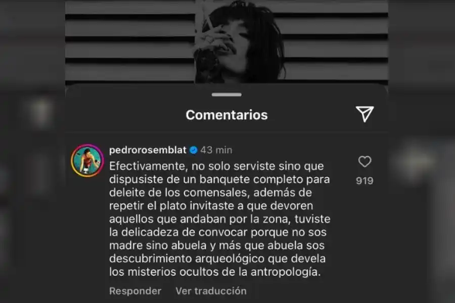 El comentario de Pedro en un posteo de Lali - NA